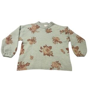 Women’s Altar'd State Floral Sweater - Cream and Brown M